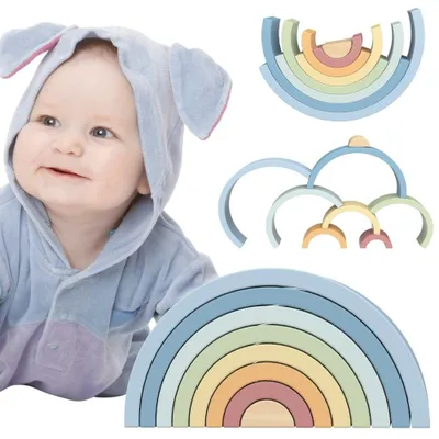 Zdjęcie produktu dla TOOKY TOY Pastelowa Układanka Drewniane Klocki Montessori Tęcza