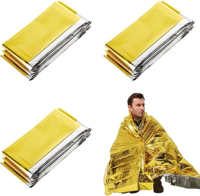 Obrázek produktu pro Termodeka – nouzová deka, zlatá/stříbrná – 3 kusy – 210 x 160 cm – termodeka pro přežití – záchranná deka – chrání před chladem, deštěm, horkem a větrem – outdoor