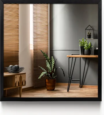 Produktbild von Glas Spiegel Garderobenspiegel - Wandspiegel in Quadratisch Schwarz Rahmen MDF - 50 cm x 50 cm