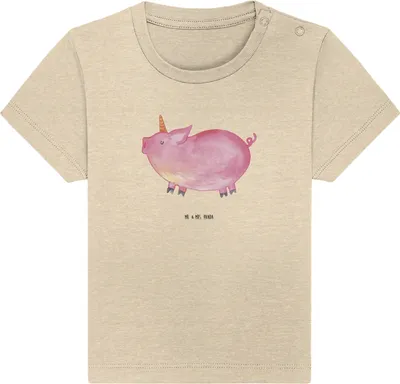 Produktbild von Mr. & Mrs. Panda Babyshirt Einhorn Schwein 6. - 12. Monat - Natural Raw - Geschenk,  Baby Shirt, Englisch, Unicorn, Organic, Kinder T-Shirt, Funny, Spruch, Bauer