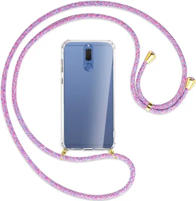 Produktbild von Handykette Backcover-Schutzhülle mit Band (Metall goldfarben) für Huawei Mate 10 Lite / G10 - lila/rosa/blau