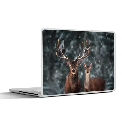 Produktbild von MuchoWow® Laptop Aufkleber Sticker Cover Hirsche - Tiere - Winter - Geweih - Schnee - Natur 40x30 cm - Laptop Dekoration - Selbstklebend