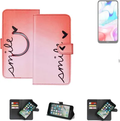 Produktbild von K-S-Trade Schutzhülle Handyhülle kompatibel mit Xiaomi Redmi 8 Hülle cover bookstyle Etui ''smile'' rot Standfunktion Kameraschutz (1Stk)