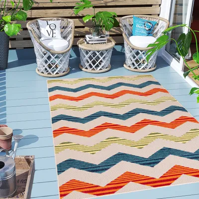 Produktbild von Carpeto Rugs In- & Outdoor Teppich Wetterfest für Balkon, Terasse - Geometrisch Balkon Teppich Wasserfest - Outdoorteppich Wetterfest - Aussenteppich Terrasse Groß - Mehrfarbig Bunt - 160 x 230 cm