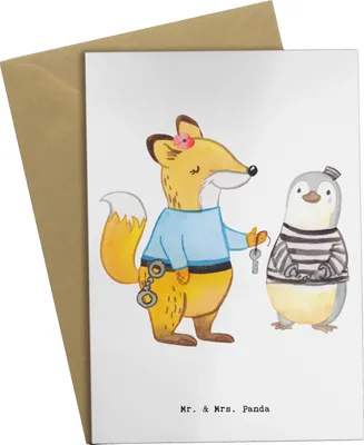 Produktbild von Mr. & Mrs. Panda Glückwunschkarte Justizvollzugsbeamte Herz - Weiß - Geschenk, osterkarte, Gefängnis, einladungskarten, weihnachtskarten, hochzeitskarten, Verbrecherin