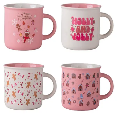 Immagine prodotto di Set di 4 tazze Clayre & Eef, capacità 380 ml, colore bianco, in porcellana