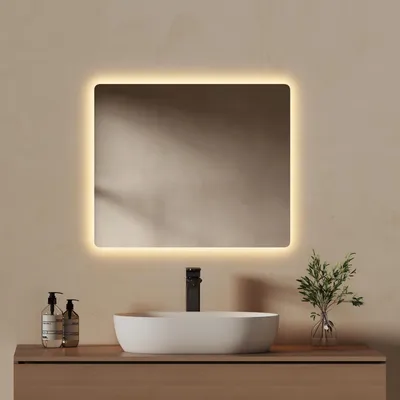 Zdjęcie produktu dla EMKE Lustro łazienkowe z oświetleniem Lustro ścienne LED z funkcją przeciwmgielną, 2 kolory światła, włącznik przyciskowy, energooszczędne 50x60cm