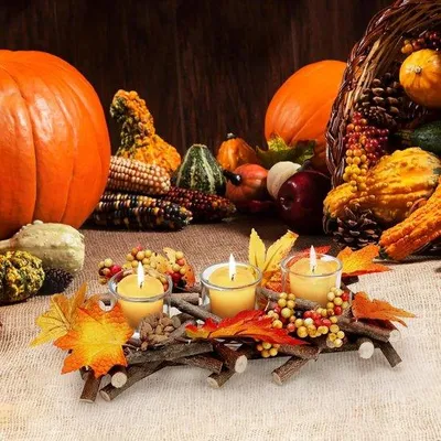 Productafbeelding van Kaarsenhouder met 3 theelichthouders – Herfstdecoratie – 32x14,5x9,5 cm