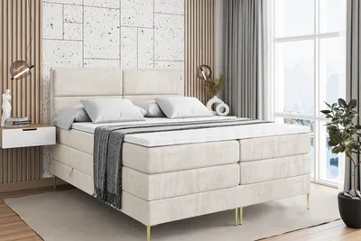 Produktbild von ALTDECOR Boxspringbett mit Gold Füßen, Matratze und Lattenrost, Topper, Polsterbett mit Bettkasten, Bett mit Stauraum H3- und H4- Matratze, Doppelbett -AURA-FZ KING-140x200 - Beige Monolith