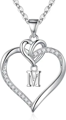 Produktbild von Valentinstag Geschenk für Frauen Herz Initial Halskette Gold Zirkonia M Silber