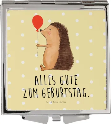 Produktbild von Mr. & Mrs. Panda Kleiner Spiegel Igel Luftballon - Gelb Pastell - Geschenk, Happy Birthday, Geburtstag, Ballon, Schminkspiegel klein, Handspiegel, Taschenspiegel