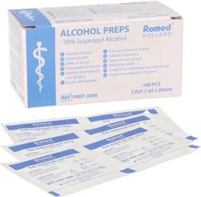 Produktbild von "Romed" Alkoholtupfer 65 mm x 30 mm weiss (2 x 100)