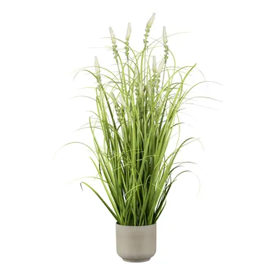 Produktbild von CREATIV green großer künstlicher Grasbusch mit Salbeiblüten im Topf 75cm, künstliches Dekogras mit weißen Blüten als Frühlingsdeko