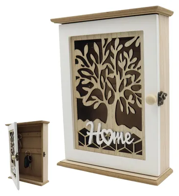 Productafbeelding van Sleutelkast van hout, vintage wit, wandmontage, 6 haken, retro design