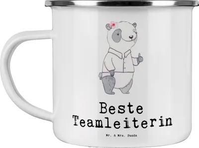 Produktbild von Mr. & Mrs. Panda Emaille Tasse Panda Beste Teamleiterin - Weiß - Geschenk, Abschiedsgeschenk, Kollegin, Vorgesetzte, Geschenkidee, Chefin, Kaffeepott, Abschied, Pott