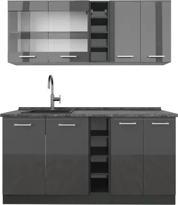 Image de Cuisine Vicco R-Line Anthracite brillant/anthracite 160cm , PT Anthracite, Model 53659