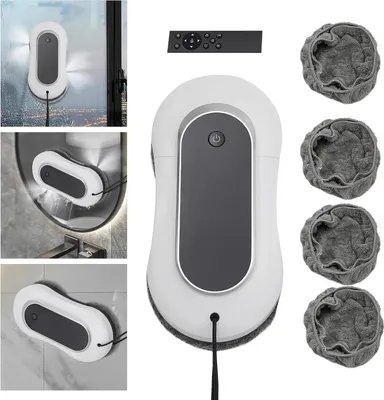 Immagine prodotto di Robot lavavetri - Automatico - Motore da 28.000 giri/min - Doppia nebulizzazione d'acqua - Potente forza di aspirazione - Telecomando - Tempo di pulizia 3 min/m² - Bianco