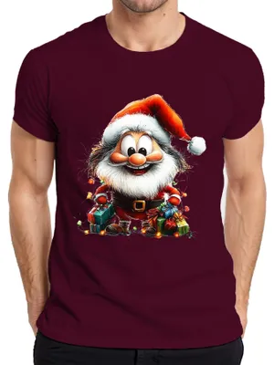 Produktbild von Weihnachtsmann Cartoon niedlich Weihnachtsgeschenk lustig Retro Herren T-Shirt, Burgundy, XL