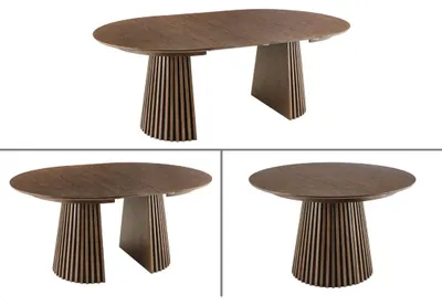 Immagine prodotto di Tavolo da pranzo allungabile KANOVA 120-160-200 cm – Tavolo rotondo effetto legno scuro con gambe scolpite