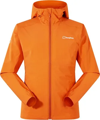 Orangene Softshelljacke "M Ridge-Roamer Lite Jkt" von Berghaus; mit Kapuze und Reißverschluss.