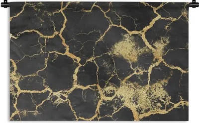 Produktbild von MuchoWow® Wandteppich Wandbehang Marmor - Gold - Schwarz 150x100 cm Tapisserie Dekoration Wandtuch - Waschbar - Tapisserien - Wand-Decke