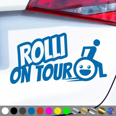 Produktbild von PantherPixel Rollstuhlfahrer Aufkleber Rolli on Tour Handicap Sticker Auto Geschenkidee Farbe Blau