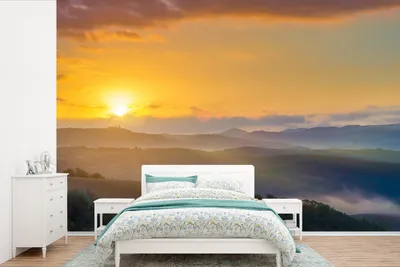 Produktbild von MuchoWow® Fototapete für Wohnzimmer oder Schlafzimmer Wandtapete Vinyl Motivtapete Sonnenaufgang in der Toskana - 450x300 cm - Gemusterte