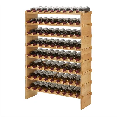 Produktbild von Modulares Weinregal aus Bambus – 8 Ebenen stapelbares Flaschenregal für 60 Flaschen – Küche, Wohnzimmer & Weinkeller
