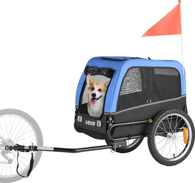 Zdjęcie produktu dla Przyczepka rowerowa dla psa VEVOR, nośność do 30 kg, przyczepka rowerowa dla małych i średnich psów, składana rama z szybkozłączką, uniwersalny zaczep rowerowy, odblask, flaga, smycz wewnętrzna