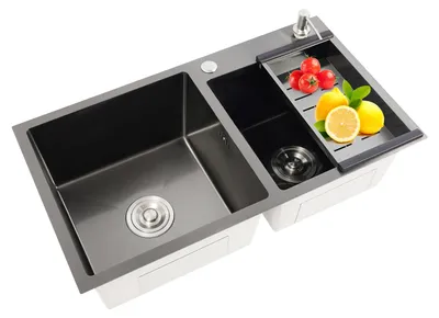 Immagine prodotto di Lavello da cucina a due vasche - Nero - 78x43x22 cm - Acciaio inossidabile 304 - Con dispenser per sapone