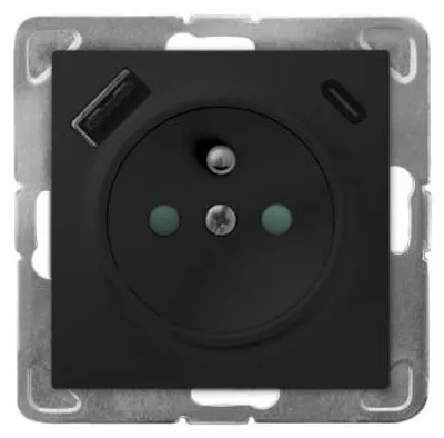 Productafbeelding van Ospel Impresja stopcontact met USB A en C lader, zwart, model GP-1YZPUSBAC/m/33