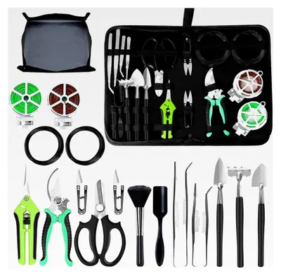 Produktbild von Bonsai Werkzeugset, 20-teiliges Gartengeräte Set mit Gartenschere, Bonsai Schere, Bonsai Draht, Mini Rechen und Schaufel