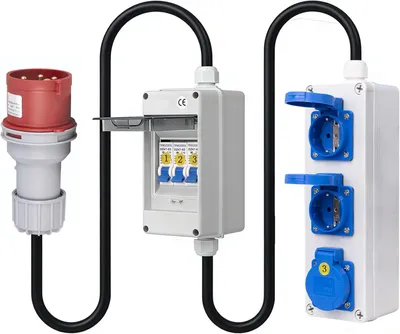 Produktbild von CEE-Adapter 380V auf 220V (32A/16A) - Starkstromadapter: 5-poliger 32A CEE-Stecker auf 16A - 1 Meter Kabel