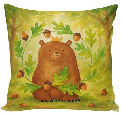 Produktbild von Mr. & Mrs. Panda Kissen 40x40 Bär König Design - Weiß - Geschenk, Vatertag, Sofa, Teddy, Polster, Papa, bedruckt, Daddy, für, Vater, kuschelkissen