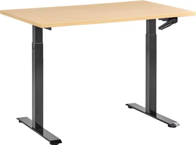 Produktbild von BELIANI Schreibtisch Hellbraun u. Schwarz Melamin 120x60 cm Manuell Höhenverstellbar Rechteckig Kurbel Metallgestell Modern Büro Steh-Sitz Stehtisch