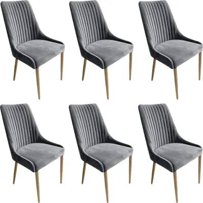 Produktbild von Meble Ares 6er Set Esszimmerstühle MASSIMO - ‎48 x 52 x 100 cm Esstisch Stühle - Stühle Esszimmer - Buchenholz, Samt ‎Grau - Holz