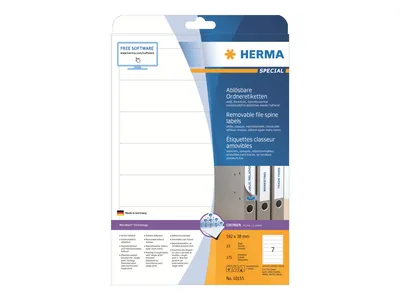 Productafbeelding van Herma 10155, ordneretiketten, A4, wit, 192x38 mm, afneembaar, 175 stuks