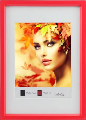 A framed picture of a woman with autumn leaves in her hair.