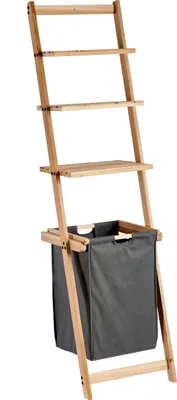 Zdjęcie produktu dla Regał łazienkowy z koszem na pranie CLEAR,  151 x 40,5 x 36 cm