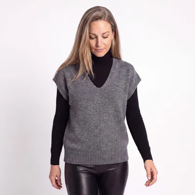 Produktbild von Strickpullover Damen Pullunder V-Ausschnitt 38 40 42 Strickshirt Kurzarm