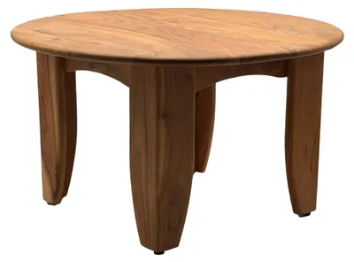 Couchtisch Akazie Massivholz Rund 60 cm mit runder Tischplatte und massiven Holzbeinen in Gesamtansicht.