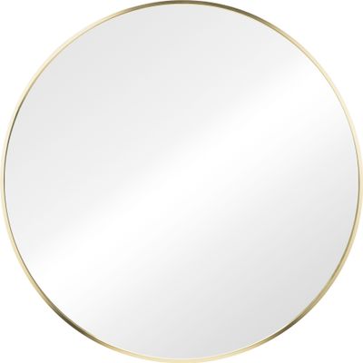 Navaris Wandspiegel rund mit Rahmen - Deko Spiegel Ø 60cm zum Aufhängen - Badezimmerspiegel Flur WC - abgerundete Ecken oben - Gold