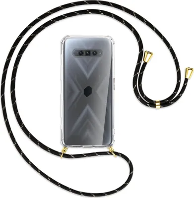 Produktbild von Handykette Backcover-Schutzhülle mit Band (Metall goldfarben) für Xiaomi Black Shark 4 - schwarz/gold