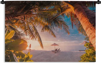 Produktbild von MuchoWow® Wandteppich Wandbehang Strand - Palme - Meer 120x80 cm Tapisserie Dekoration Wandtuch - Wanddekorationen - Wandtücher