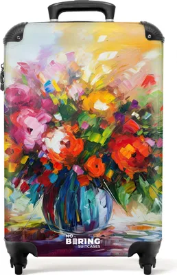 Produktbild von NoBoringSuitcases.com® Koffer Handgepäck Trolley Rollkoffer Kleine Reisekoffer mit 4 Rollen - Blumen - Bunt - Blumentopf - Ölgemälde - Cabin Size < 55x40x23 cm & 55x40x20 cm - Fotokoffer - Kabinenkoffer - BoardgepäckHandgepäck Koffer 55x35x20 cm, 36L,