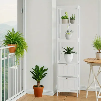 Immagine prodotto di Armadio alto stretto - Armadio contenitore stretto - Mobiletto bagno stretto - Armadio per la lavanderia stretto - Armadio bianco moderno