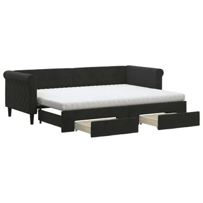 Zdjęcie produktu dla vidaXL Rozkładane łóżko dzienne z szufladami czarne 80x200 cm aksamitne