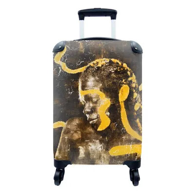 Produktbild von MuchoWow® Koffer Handgepäck Trolley Rollkoffer Kleine Reisekoffer mit 4 Rollen - Frau - Schwarz - Gold - Cabin Size < 55x40x23 cm & 55x40x20 cm - Fotokoffer - Kabinenkoffer - Boardgepäck - Reise-Box - Reisekoffer - Reisegepäck - Koffer mit Bild - Trolley für Kinder
