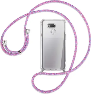 Produktbild von Handykette Backcover-Schutzhülle mit Band (Metall silberfarben) für HTC Desire 12s - lila/rosa/blau
