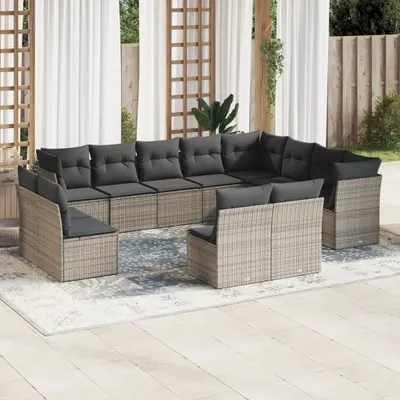 Produktbild von Möbel 12-tlg. Garten-Sofagarnitur mit Kissen Grau Poly Rattan 2024